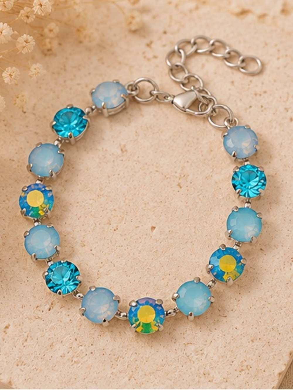 Blue  Crystal Bracelet Silver Tone Adjustable